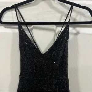 Luvalot Sequin Embellished Bodycon Mini Dress Black Shiny Size 2 Party Dress